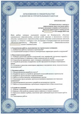 Приложение к свидетельству о допуске к строительным работам Прохоровка СРО в строительстве